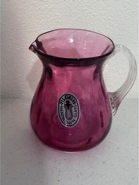 Pilgrim Handblown Glass Purple Pitcher with Clear Handle